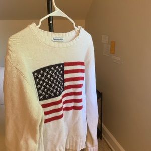 Classic Vintage 100% Cotton American Flag Cream Sweater